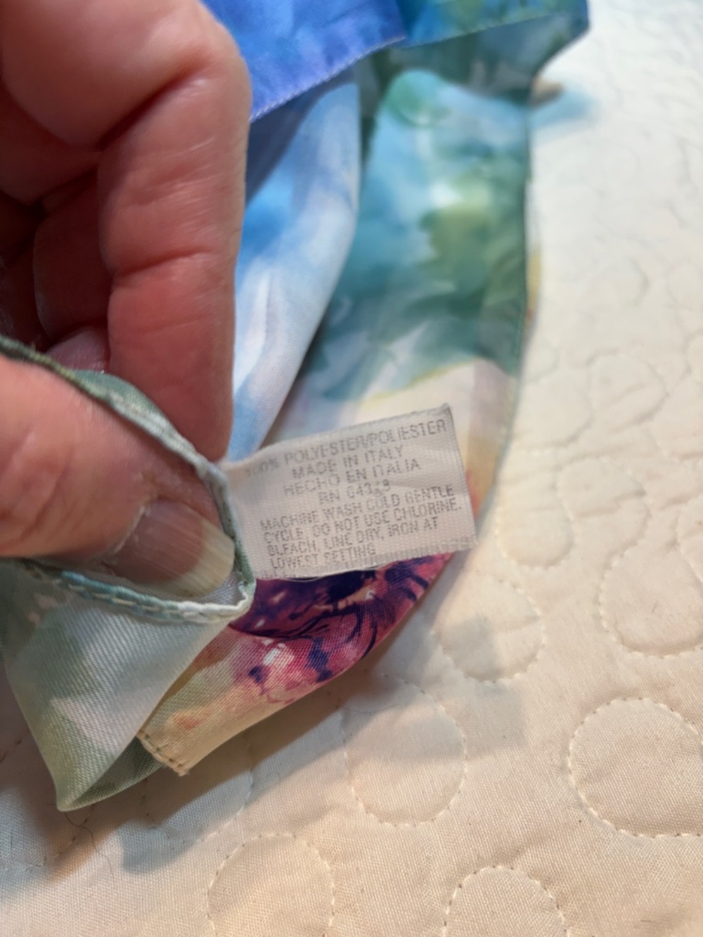 Floral Watercolor Silk Scarf in Blue, Pink & Green - Picture 2 of 4